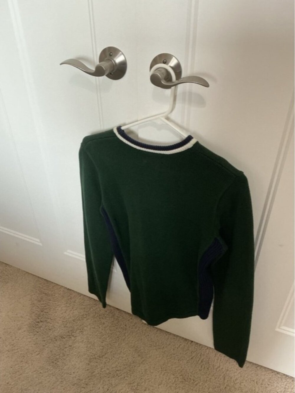 Vintage Y2K Green & Navy Crewneck Sweater with Contrast ribbed Side Panels - Picture 13 of 13